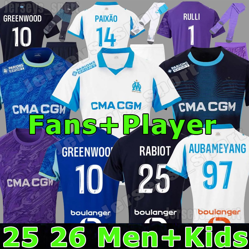 XXXL 4XL 25 26 OM Marseile GREENWOOD Soccer jerseys GOUIRI RABIOT HOJBJERG RONGIER MURILLO MarseilleES 2025 2026 Marsei Goalkeeper RULLI Football Shirts Kids Kits
