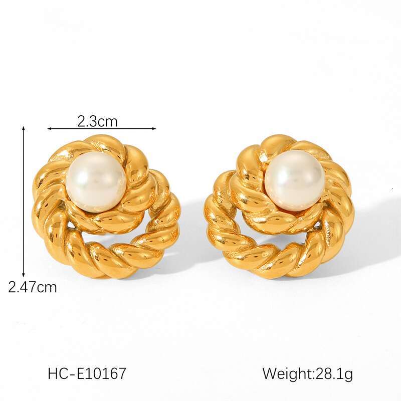 Spiral spiral pearl earrings Light Gold Exaggerated French Flower Sier Needle Elegant Texture Earrings Jewelry
