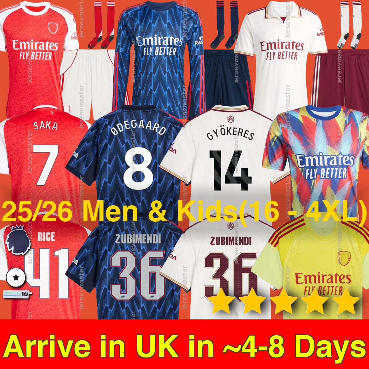 Arsenalfootball kits 25 26 GYOKERES EZE soccer jerseys long sleeve HAVERTZ RICE SAKA Trossard Zubimendi MADUEKE ODEGAARD MARTINELLI football shirt Men Kids