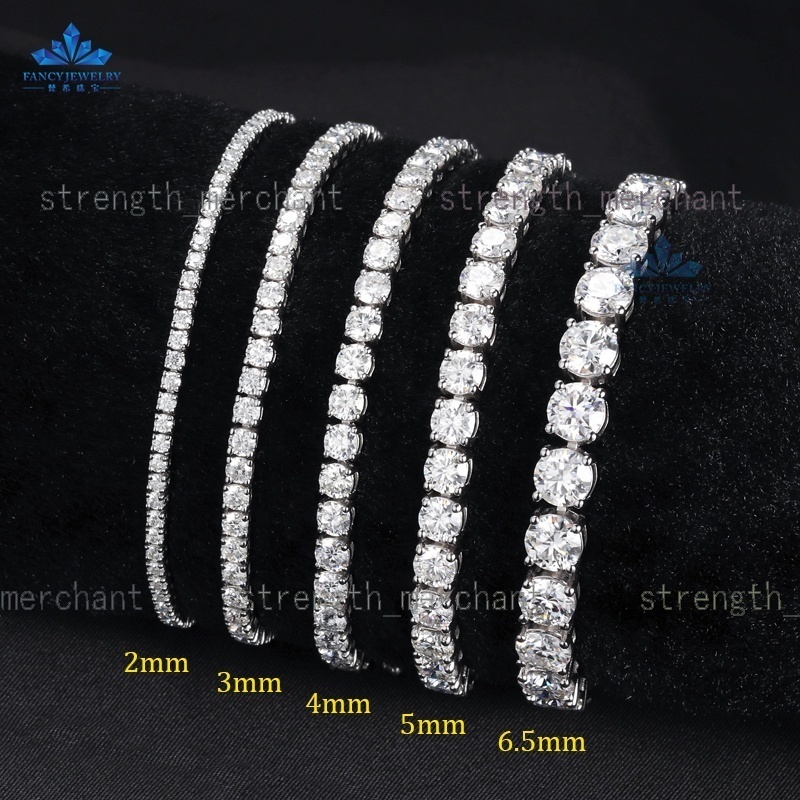 2025FANCY 925 Sterling Silver Tennis Bracelet VVS DEF Moissanite Womens 2mm 3mm 4mm Bangles Factory Wholesale