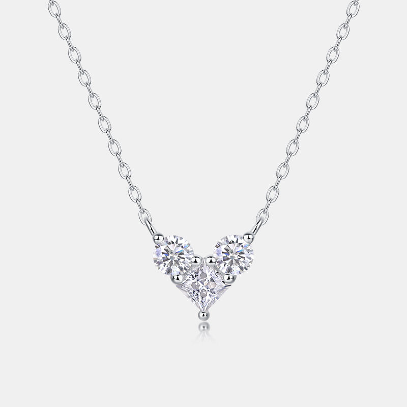 MT 3.2 CT Full Moissanite Heart Pendant Weddings Necklace,925 Sterling Silver 18k White Gold Simple Diamond 1.2 CT Princess Cut + 1 CT Round Cut * 2 W