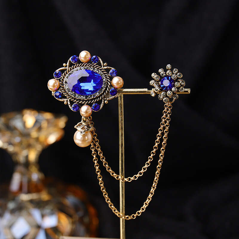 Pins, Brooches Bridegroom Rhinestone Chain Lapel Pin Badge Crystal Tassel Brooch Suit Jewelry Luxury accessories