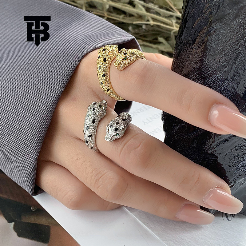 TB BHULAMTE New Luxury Jewelry European And American Retro Leopard Pattern Ring Fashion Designer Personalized Diamond Inlaid Women's Accessories 