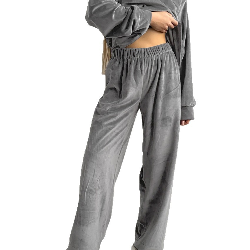 XS2-Winter warm flannel pajamas soft skin-friendly loose round neck warm thick home clothes for women