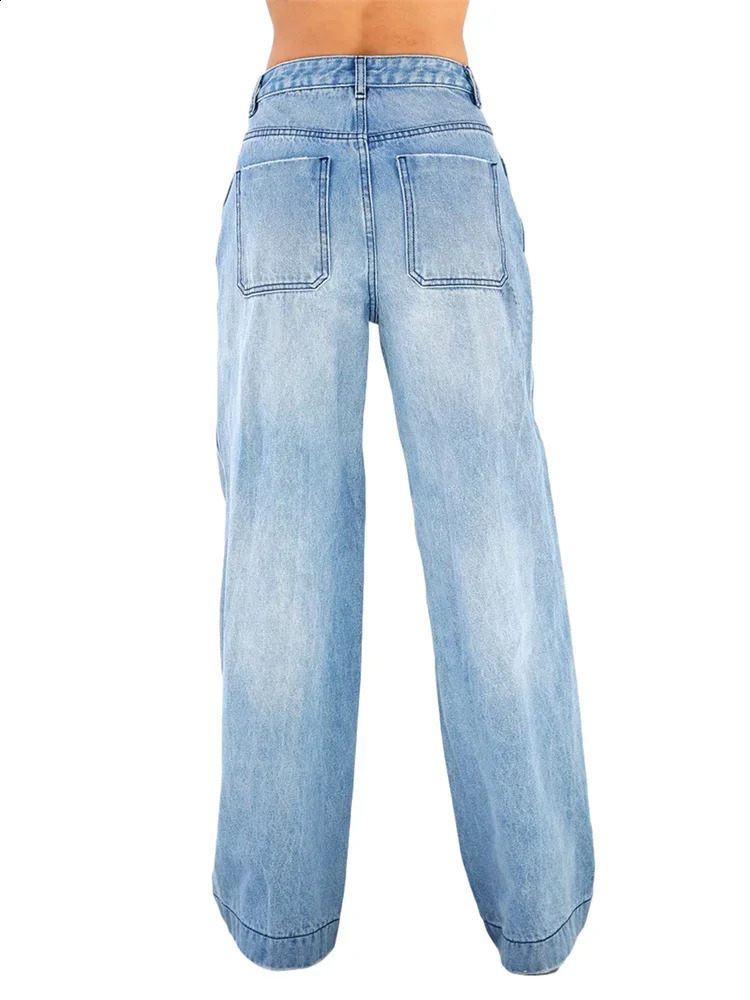 Women Jeans High Waist Wide Leg Pants with Pockets Casual Long Trousers Z260313