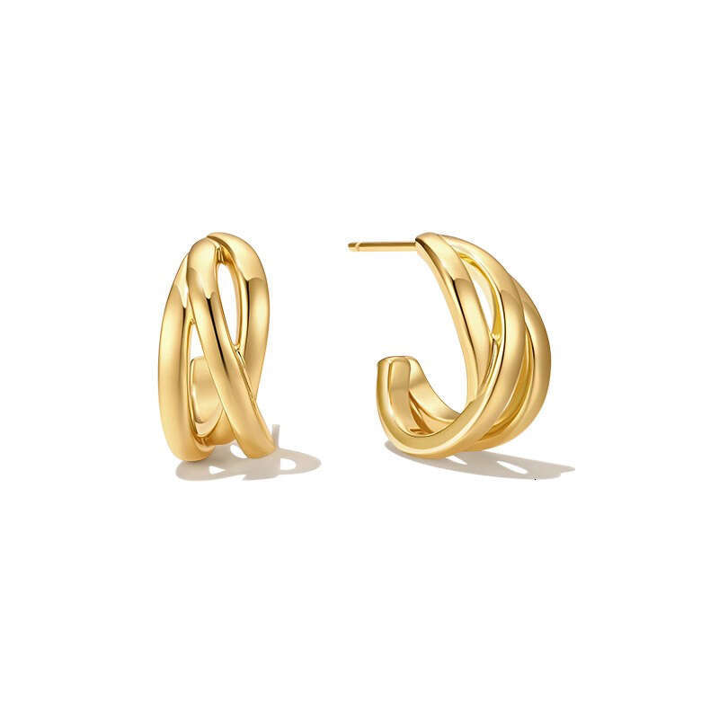 Wound wavy line C-shaped ear studs earrings woman gold earring Party Wedding Anniversary Gift hoop Earrings High Polished Fashion Jewelry