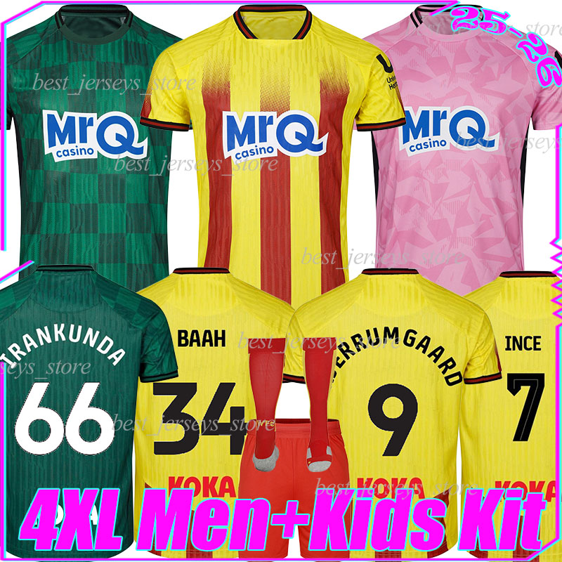 4XL 25/26 WatfordS F.C. KJERRUMGAARD Soccer Jerseys BAAH INCE IRANKUNDA VATA VIVALDO CHAKVETADZE LOUZA SISSOKO KAYEMBE BAXTER men kids kits socks sets Football Shirts