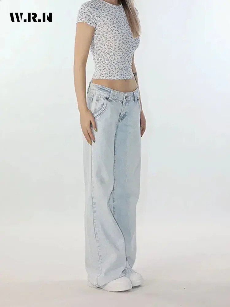 Ware Light Blue Low Waist Jeans Woman Streetwear American Vintage Denim Pants Female Casual Washed Straight Pantalons Mujer Z260313