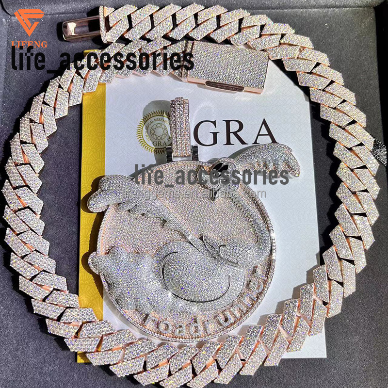 Latest Pendant and Necklace Designs Fashion Jewelry Moissanite Diamond and 18mm Necklace 3*3 Inches Pendant Set