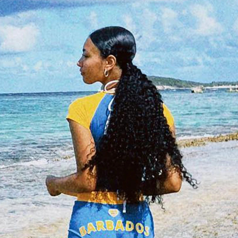 Blue Sexy Barbados Embroidery Crop Tops Women T-shirt Cropped Slim High Waist Short Sleeve Summer Clothes Tops Female Tees 250823