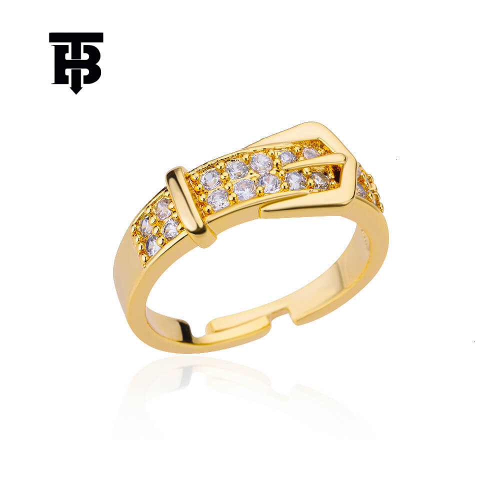 TB BHULAMTE European And American Fashion New Zirconia Inlaid Chain Geometric Ring 18K Light Luxury Designer Adjustable Open Women's Ring Jewelry