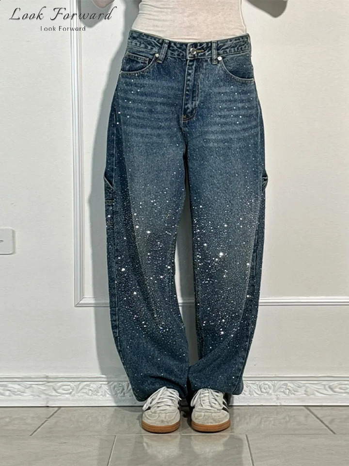 Vintage Jeans Female Loose Autumn Winter Zippers Button Wide Leg Trousers Woman Casual Dark Blue Long Pants Women Allmatch Z260313