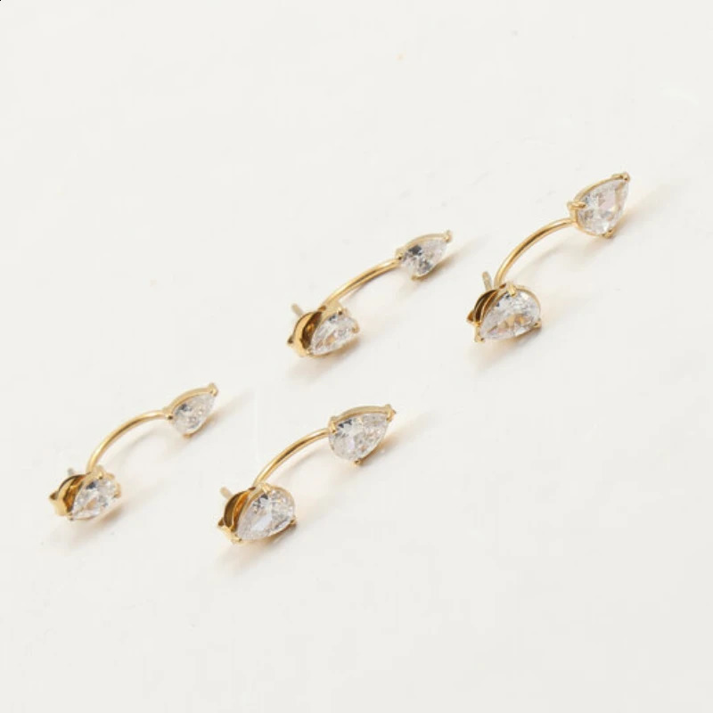 Front and Back Ear Waterdrop Zircon Cshaped Earrings for Women Stainless Steel Earring 250811 - view 6