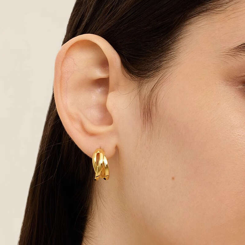 Wound wavy line C-shaped ear studs earrings woman gold earring Party Wedding Anniversary Gift hoop Earrings High Polished Fashion Jewelry