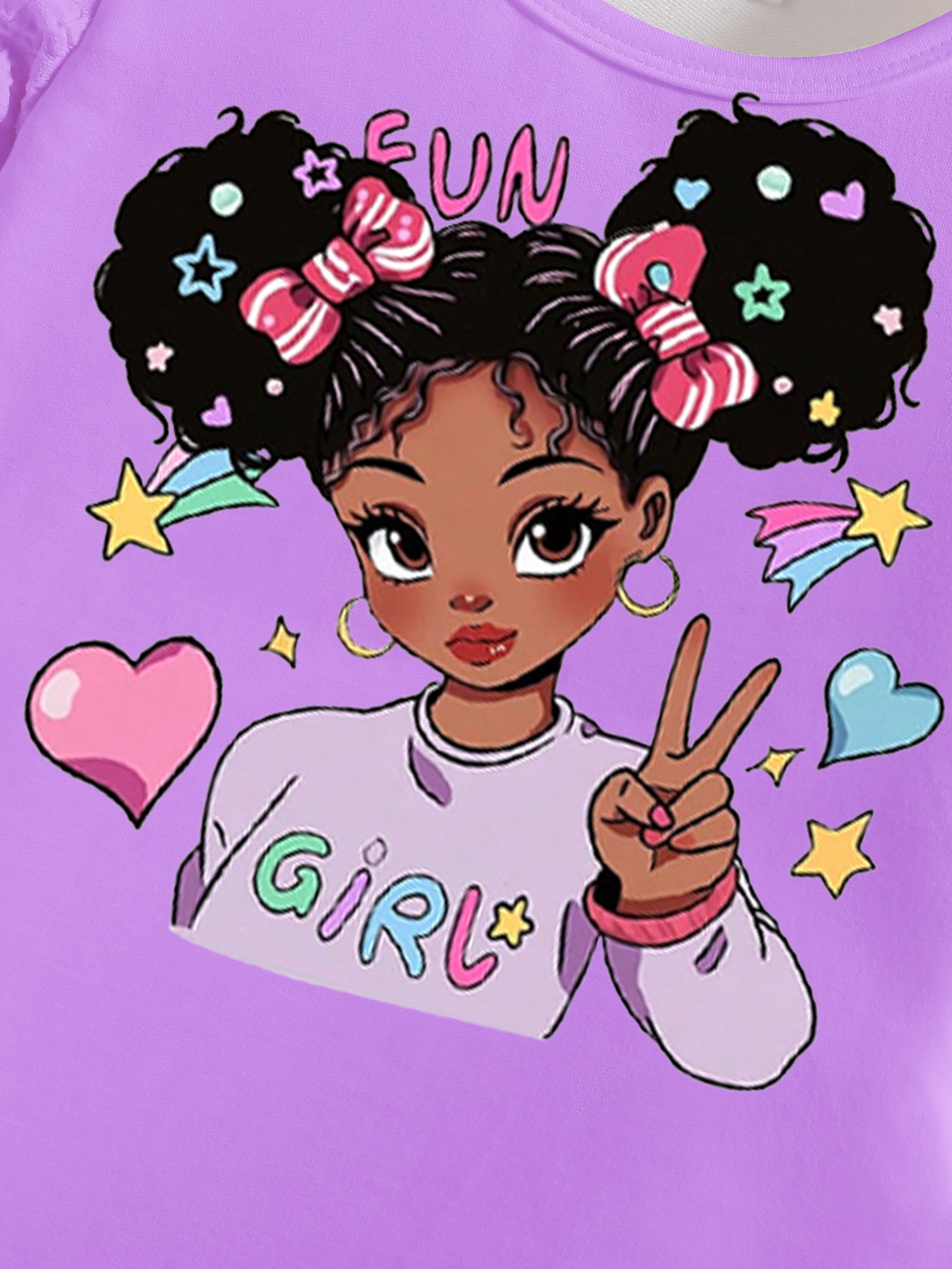 Girls' Set with Round Neck Bubble Sleeve Top & Bell Bottom Denim Pants Purple top - KJ1C4230B