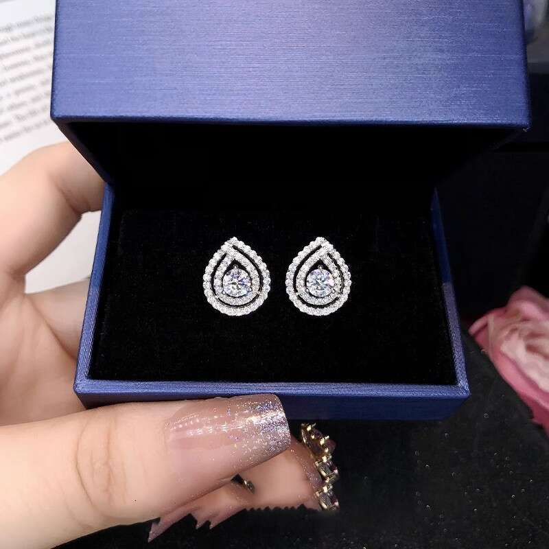 Pear-shaped earrings light luxury Classic luxury jewelry Vintage Design Pear Shaped Sier Moissanite Stud Earrings for Women Trendy Anniversary Gift
