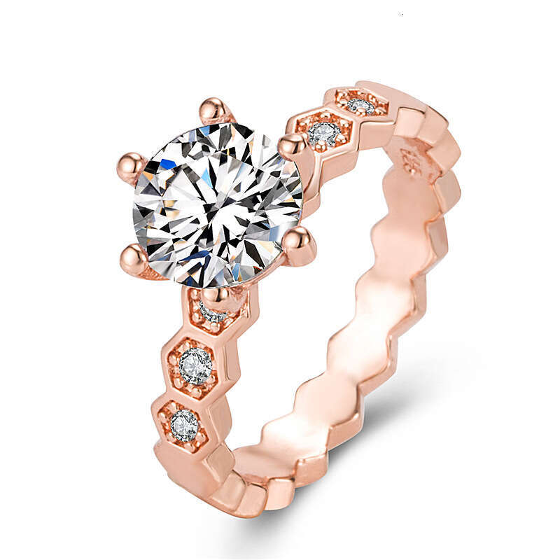 Real Solid Gold Women Honeycomb shaped ring Cluster Rings Wedding Anniversary Engagement Ring Hexagon Round Moissanite Diamond Trendy