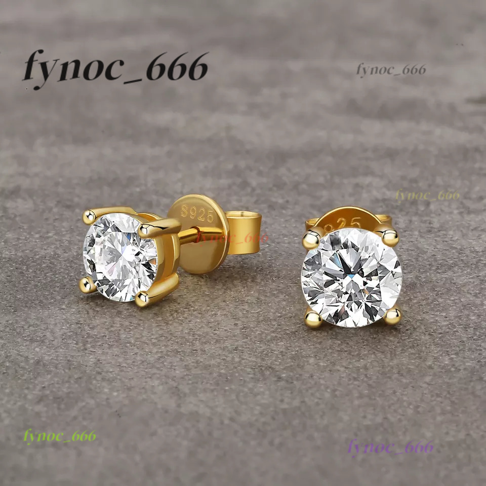 Classic Design Round Cut Vvs 1 Ct Diamond 925 Sterling Silver Gold Plated Stud Moissanite Earrings for Men Women