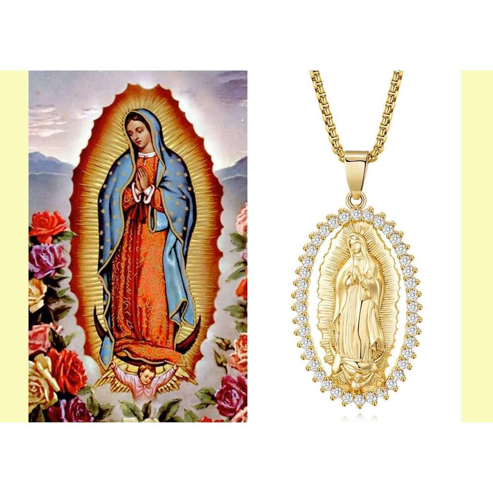Gold Plated Virgin Necklace - Virgen De Mother Mary Our Lady of Guadalupe Pendant Amulet for Women Jewelry Gift