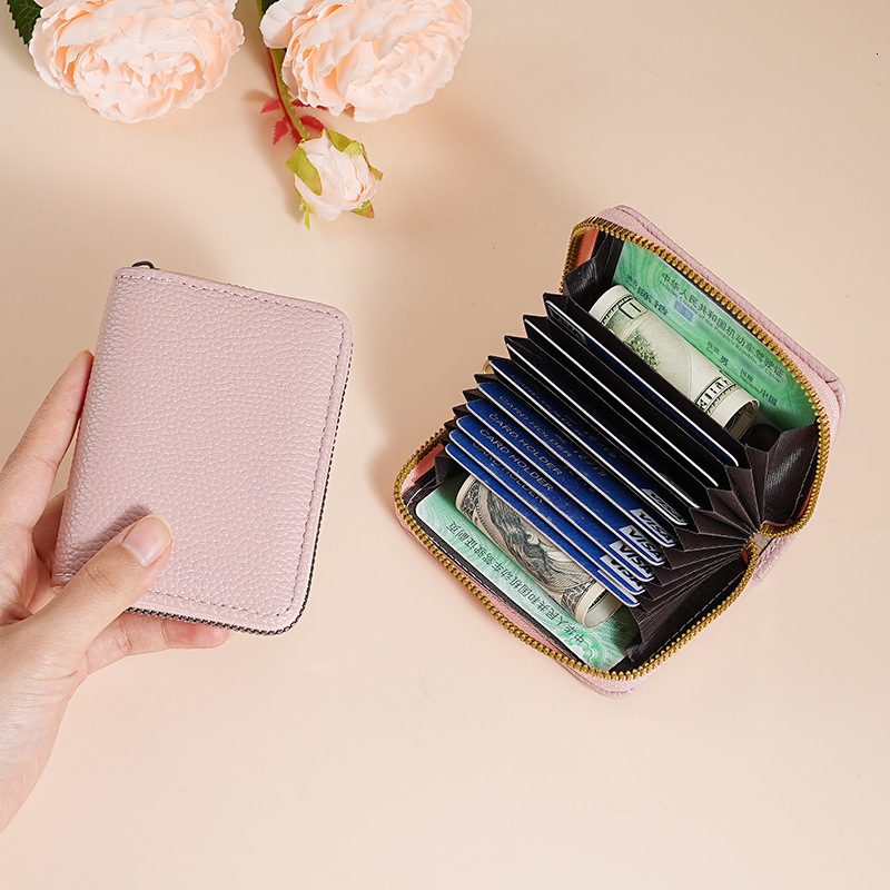 Women's Accordion Card Holder Korean Style Lychee Pattern Designer Bag Card Holder Men's Versatile Casual Business Credit Card Organizer One