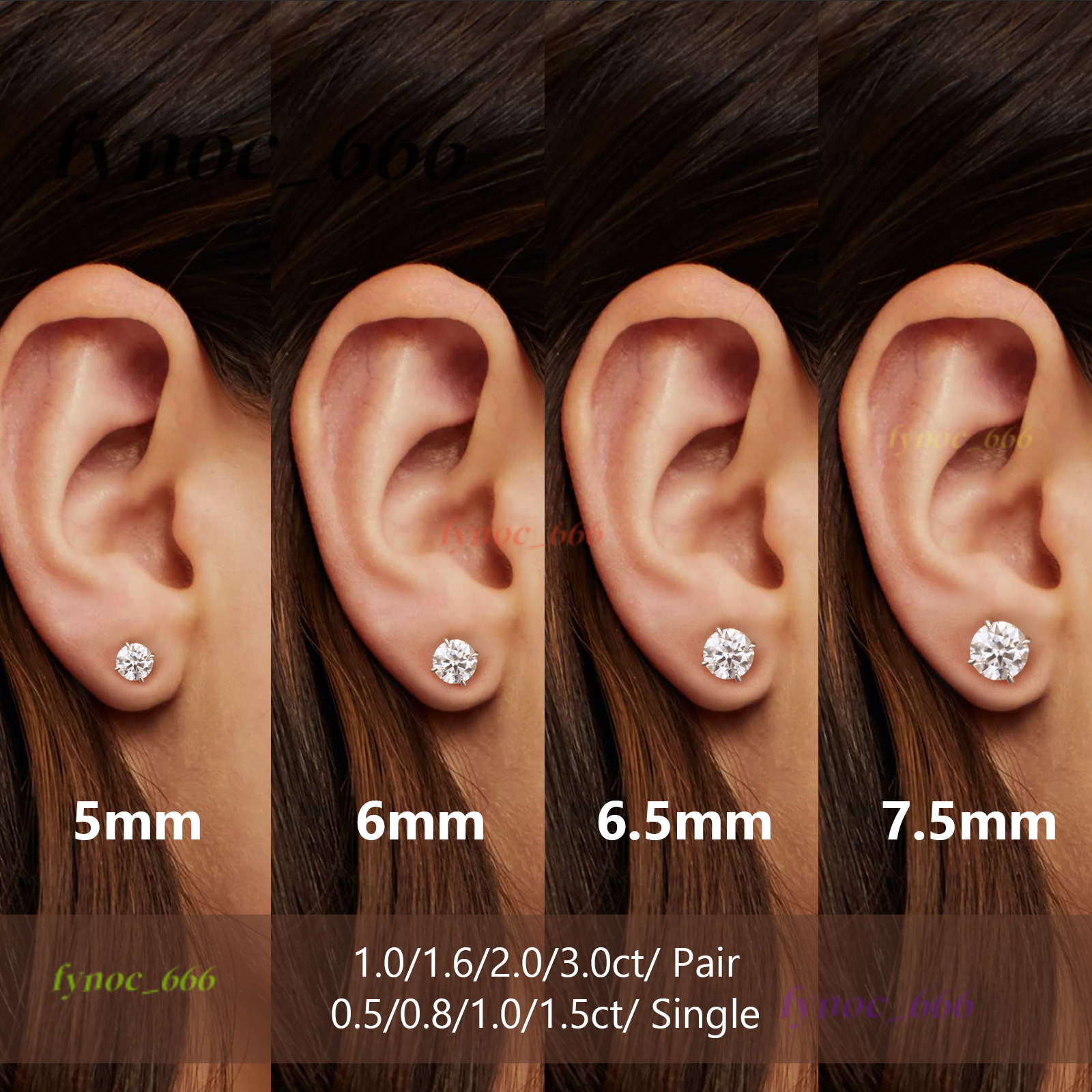 Classic Mossanite Diamond Ear Stud 5-14mm 1ct 2ct 14K Gold Plated 925 Sterling Silver VVS GRA Moissanite Earring for Women Men