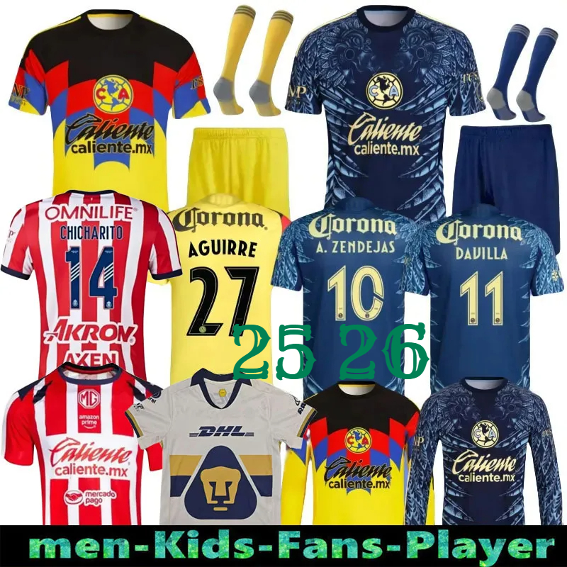 25 26 Liga MX Club America Soccer Jersey Tigres UANL R.MARTiNEZ GIOVANI Home Away Chivas Jersey 2025 2026 Football Men Kids Children's Set Fans Player