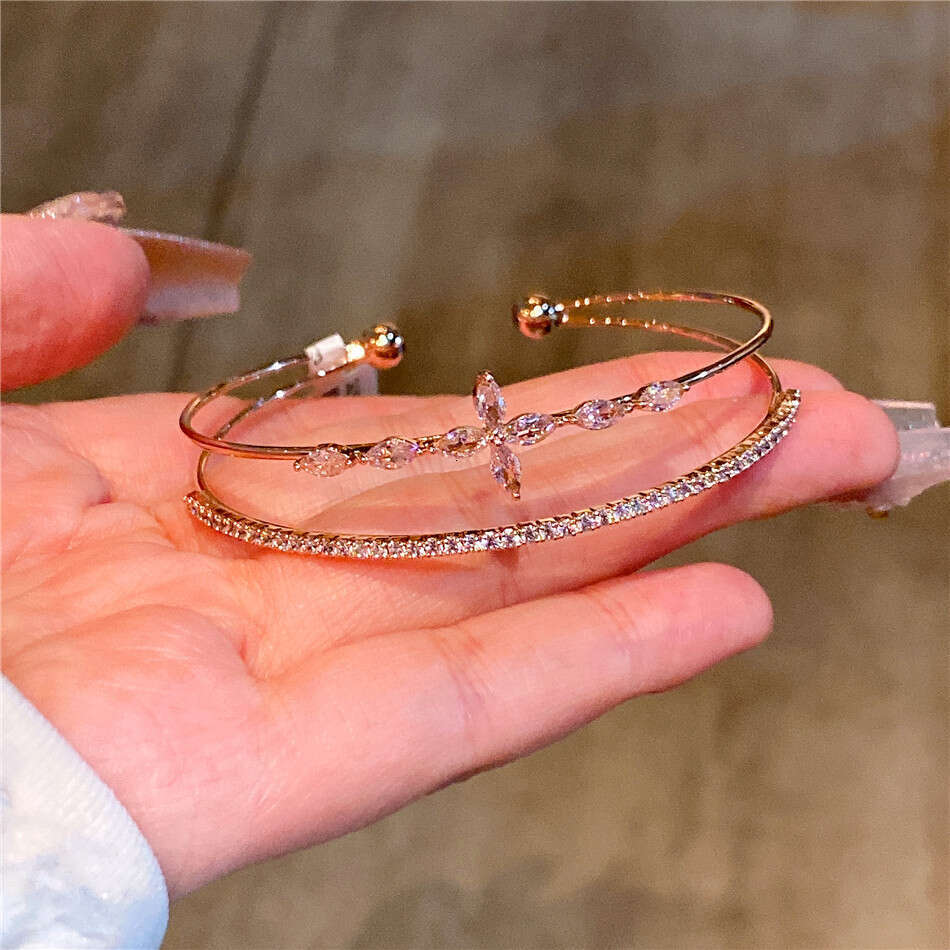 luxury double circle Gold Cross Bracelet Version Madam Sparkling Zircon Bracelet Rose Bracelet High end Bracelet For Women