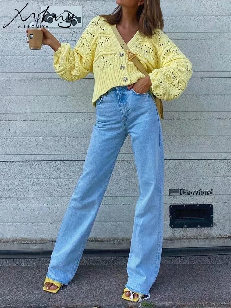 MiuKoMiYa Straight Jeans Women High Waist Streetwear Light Blue Boyfriend Denim Pants Ladies Wide Leg White For Z260313