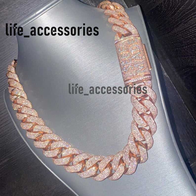 Heavy Solid 925 Sterling Silver 22mm Mens Vvs1 Round Moissanite Diamonds Studded Cuban Link Chain Icedout Rapper