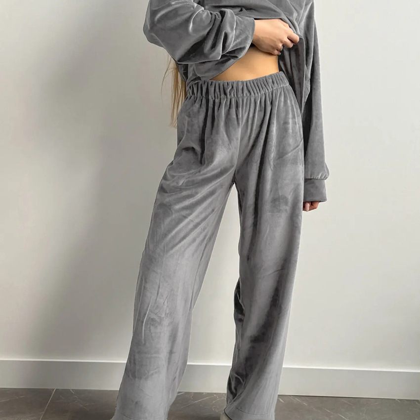 XS2-Winter warm flannel pajamas soft skin-friendly loose round neck warm thick home clothes for women
