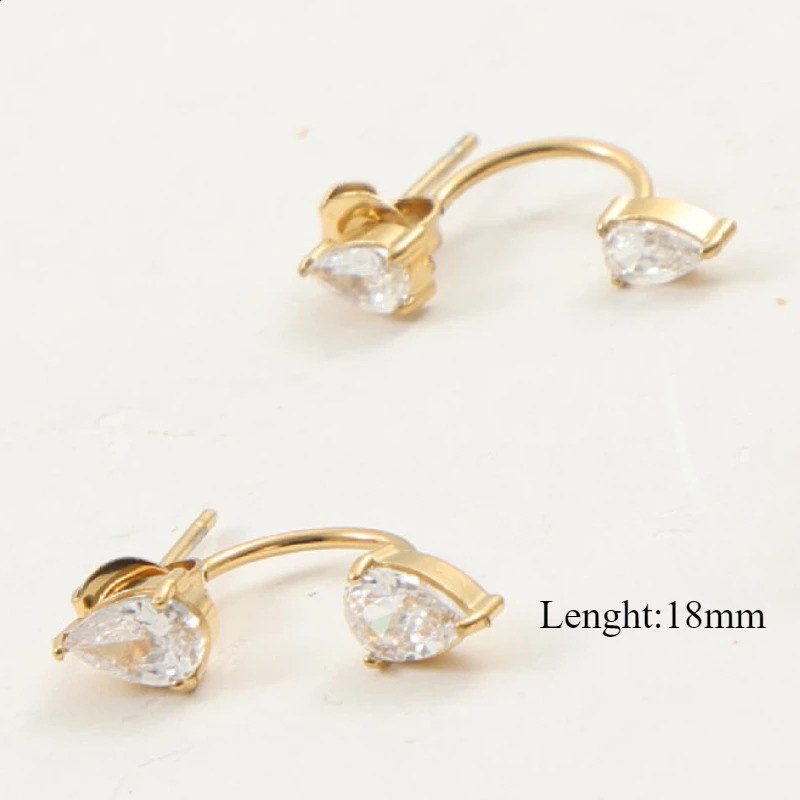 Front and Back Ear Waterdrop Zircon Cshaped Earrings for Women Stainless Steel Earring 250811 - view 4