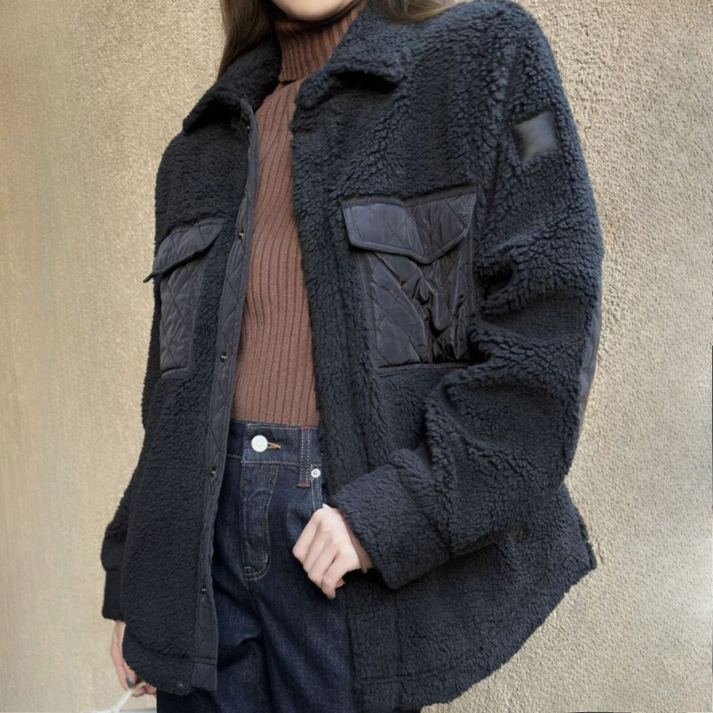 Designer Yoga Outerwear Jackets Lamb Wool Button Coats Womens Collared Shirt-jacket Warm Long Sleeve Sweater Quilted Flap Pockets Cotton-padded Coat