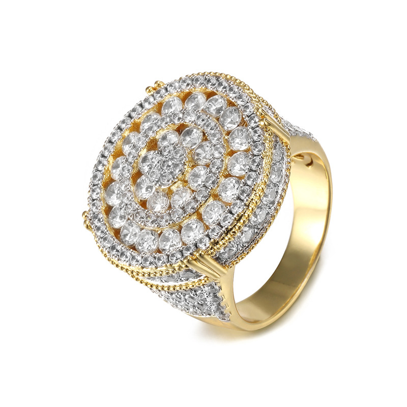 Hip Hop Style Ring with Large Real Gold Plate & Sparkling Zircon Men's Rap Jewelry