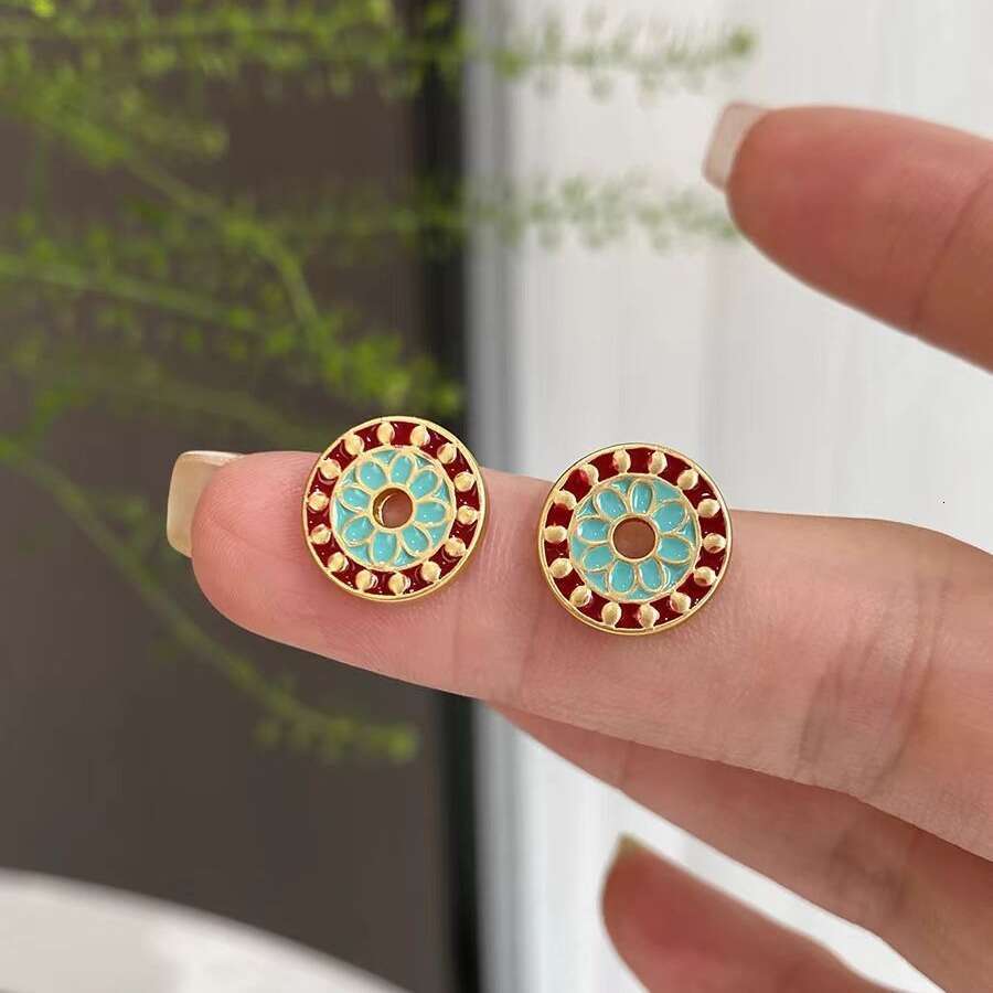 clover earrings French Style Colorful Enamel Oil Drop Geometric Round for Women Exquisite High end Fashion Versatile Earrings