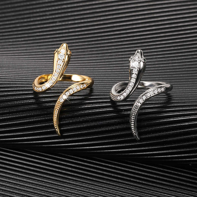 Light luxury temperament ring fashion personality snake ring bracelet two-color electroplating 18K gold ring micro-inlaid zircon jewelry ring Unisex r