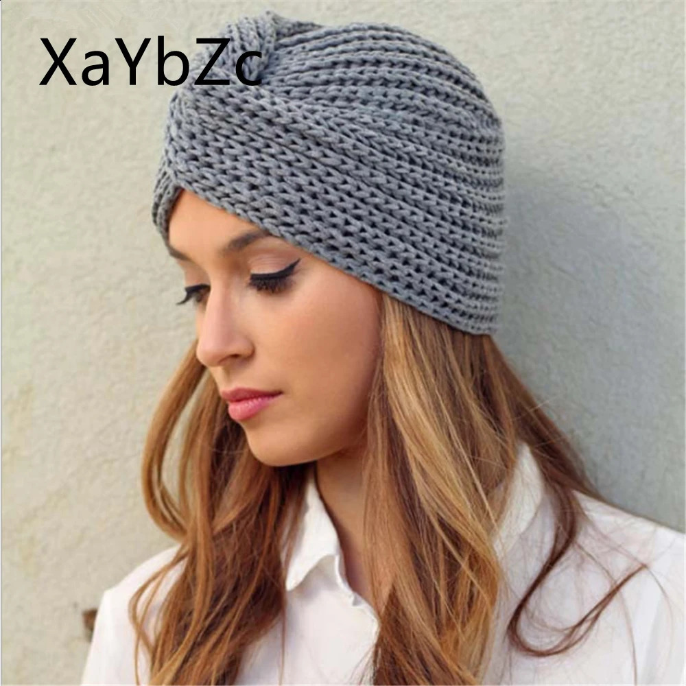Womens Knitted Turban Hat Bohemia Cashmere Cross Wrap Head Lndian Wool Bonnet Turbante Cap 250821