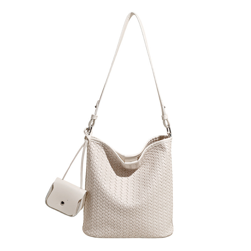 Luxury Brand Woven Bucket Large Capacity Shoulder Bag for Casual Use - Versatile High-End Designer Mother-Daughter Style XJ260206