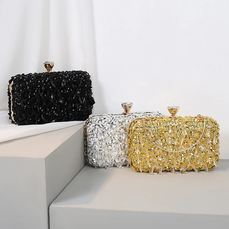 Diamonds Beaded Wedding Chain Shoulder Clutches Plastic Embroidery Party Dinner Purse Tassel Women Evening Bags 250820 - view 3