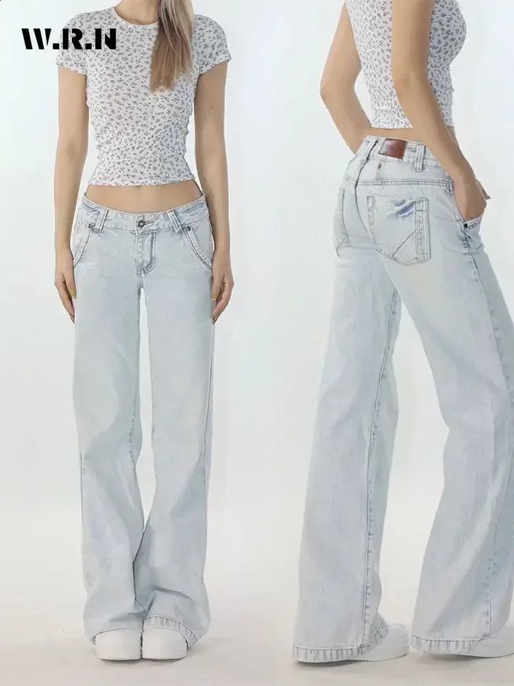 Ware Light Blue Low Waist Jeans Woman Streetwear American Vintage Denim Pants Female Casual Washed Straight Pantalons Mujer Z260313