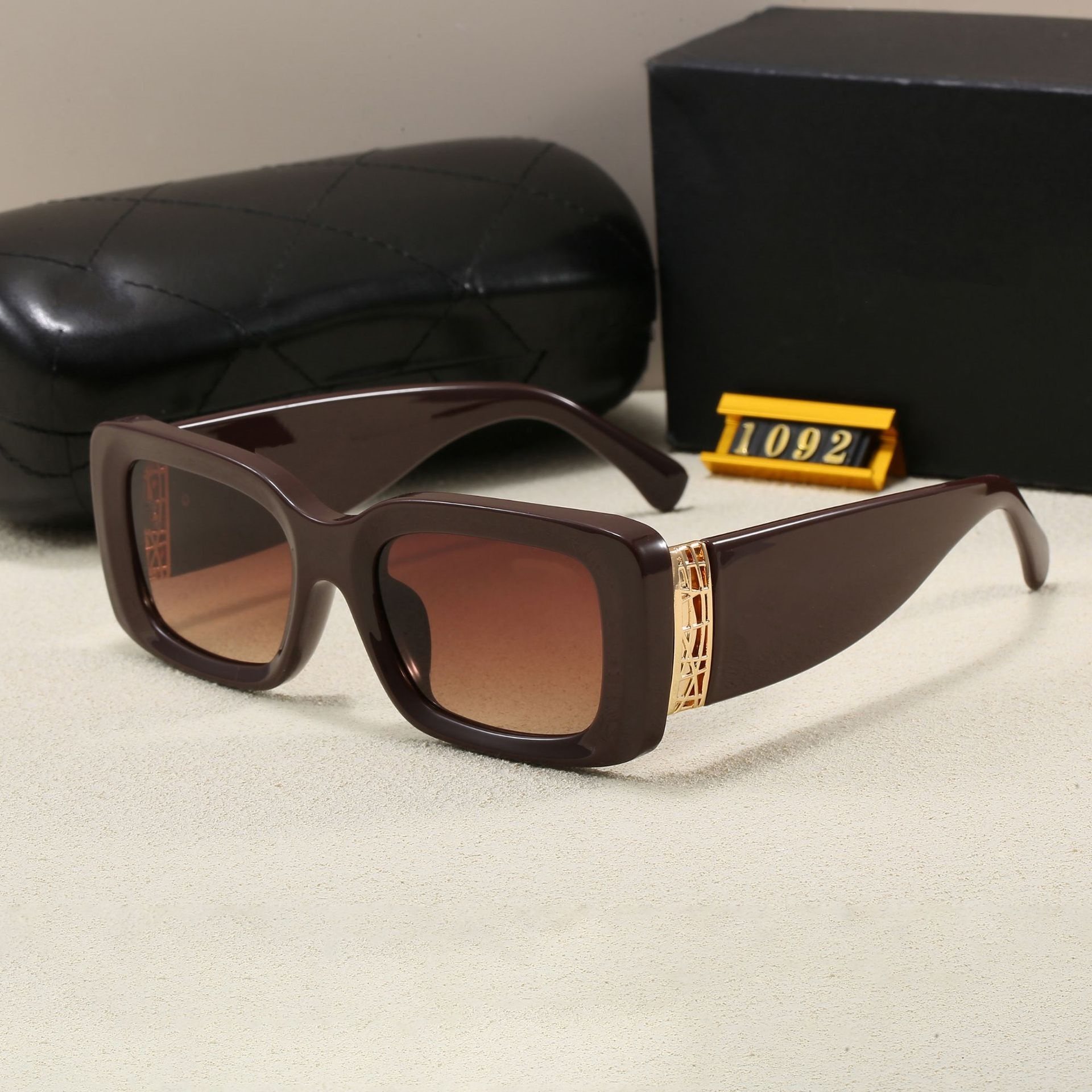 Square Designer Sunglasses Men - Black Gold Frame UV Protection Glasses With Box Y260207