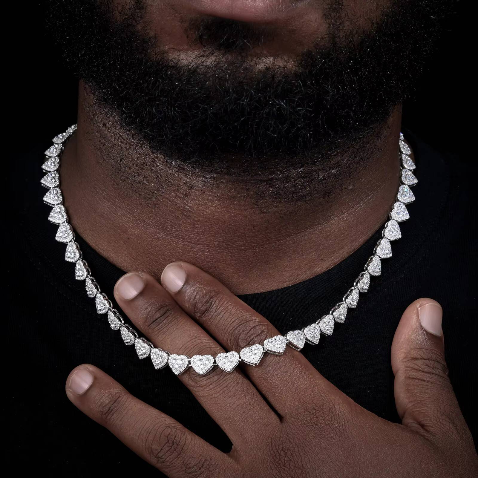 Luxury Party Jewelry 8MM Gold Plated 925 Sterling Silver VVS Moissanite Diamond Valentine Gifts Heart Tennis Chain Necklace