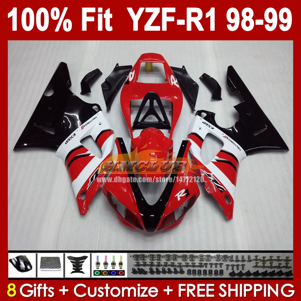 OEM Body Kit For YAMAHA YZF-R1 red glossy YZF1000 YZF R 1 1000 CC YZF R1 98-99 Frame 309NO.26 1000CC YZFR1 YZF-1000 98 99 1998 1999 Injection Mold Bodywork Fairing Set
