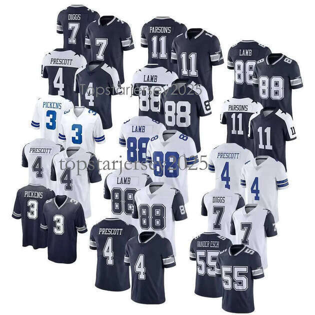 Men's 3 George Pickens 88 CeeDee Lamb 11 Micah Parsons 4 Dak Prescott 7 Trevon Diggs Dallas Top Quality ed Football Jersey