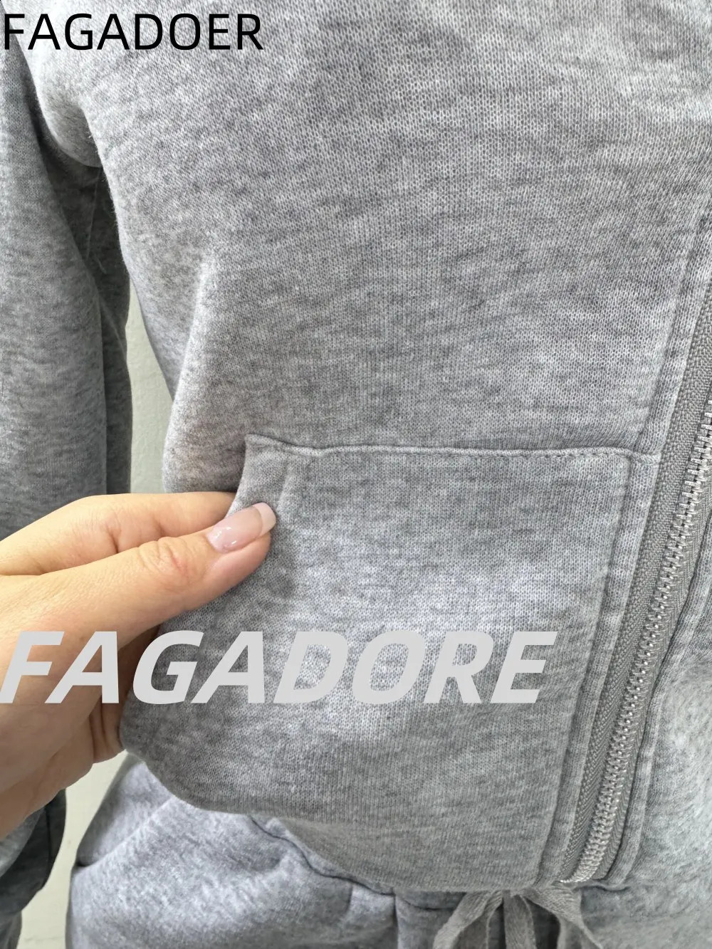 FAGADOER Casual Solid Hooded Zip Shorts Tracksuits Women V Neck Long Sleeve Top And Shorts Two Piece Set Fashion Sporty Outfits 250823