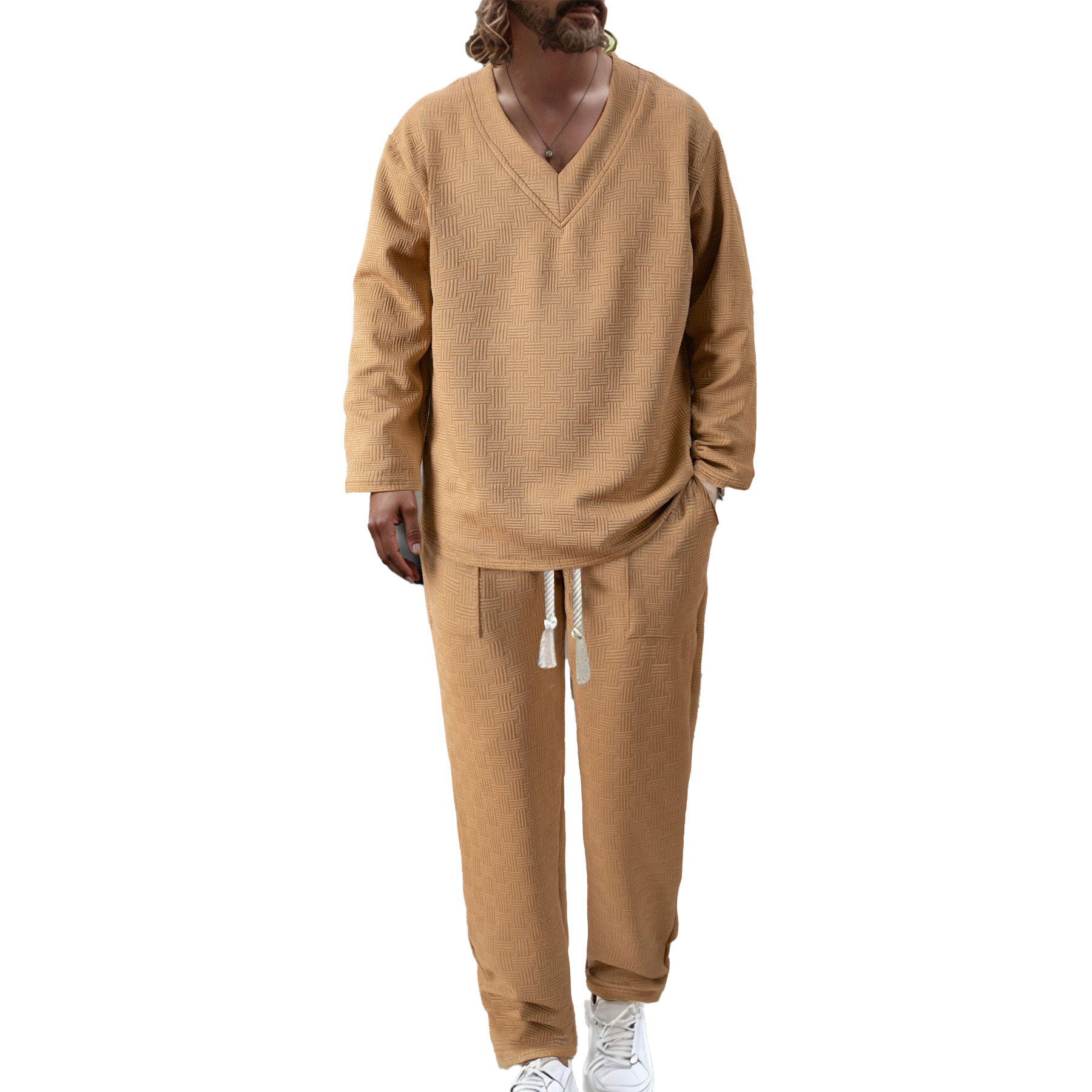 New Men Sportswear V Neck Suit Jacquard tracksuits Fashion Tracksuit Male Casual Sports Sets 2PC Jacket Pants Spring Autumn Running Clothing Tracksuit