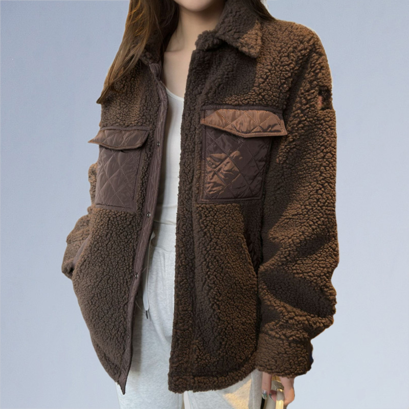 Designer Yoga Outerwear Jackets Lamb Wool Button Coats Womens Collared Shirt-jacket Warm Long Sleeve Sweater Quilted Flap Pockets Cotton-padded Windbreaker