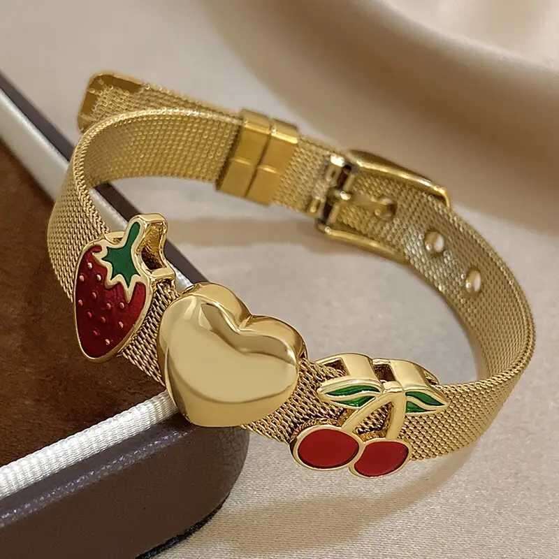 Charm Bracelets Cuff Cute Love Heart Wedding Party Charm Bangles Jewelry Gift Gold Plating Staiess Steel Lucky Cuff Bangles Women Girls