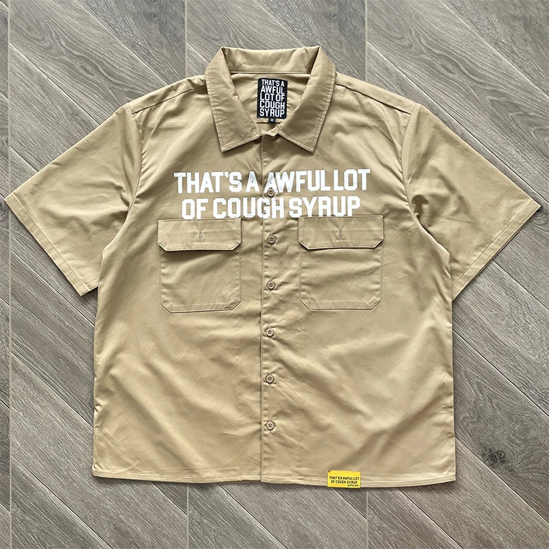 Thats A Awful Lot of Cough Syrup Letter-printed casual short-sleeved shirt 250823