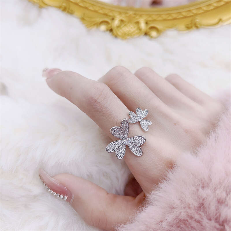 Top grade luxury full diamond flower ring women girls lovely romantic flowers rings 18k rose gold silver charm ring jewelry open size