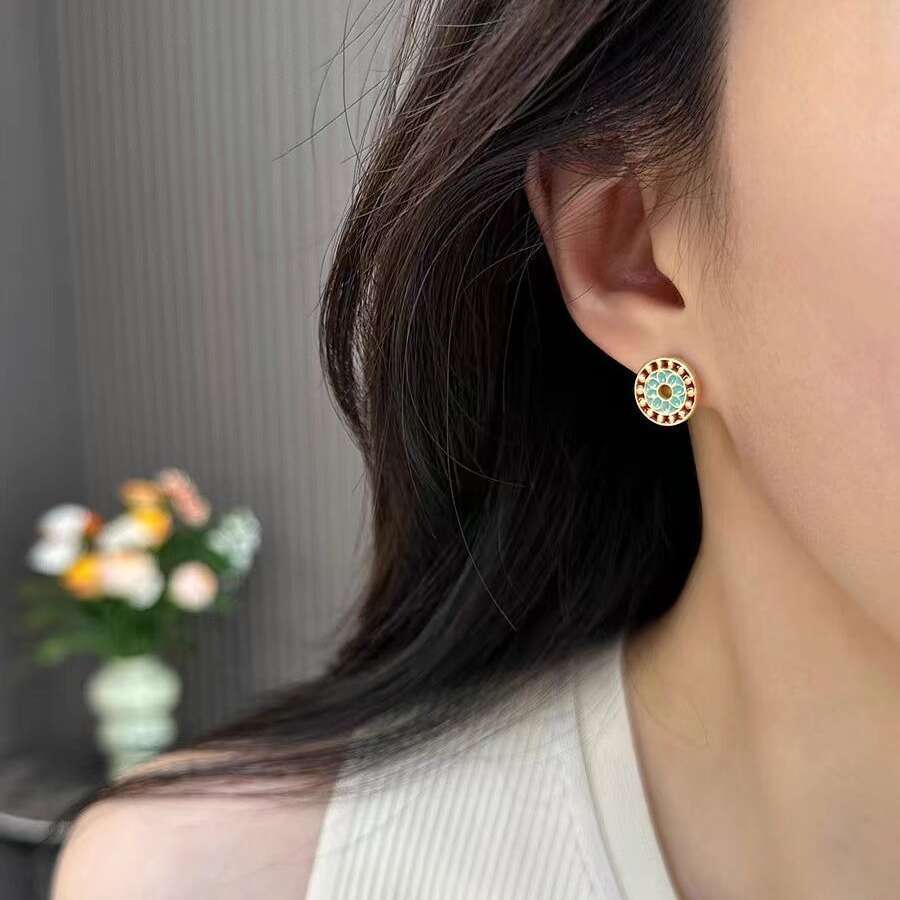 clover earrings French Style Colorful Enamel Oil Drop Geometric Round for Women Exquisite High end Fashion Versatile Earrings